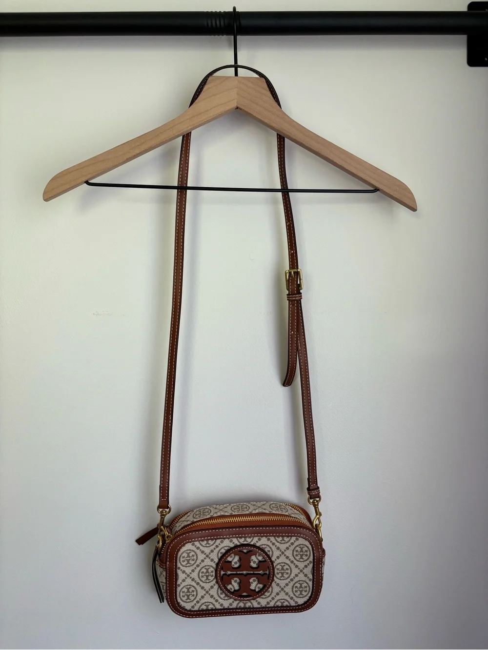 Tory Burch Brown and Cream Logo Crossbody Camera Bag